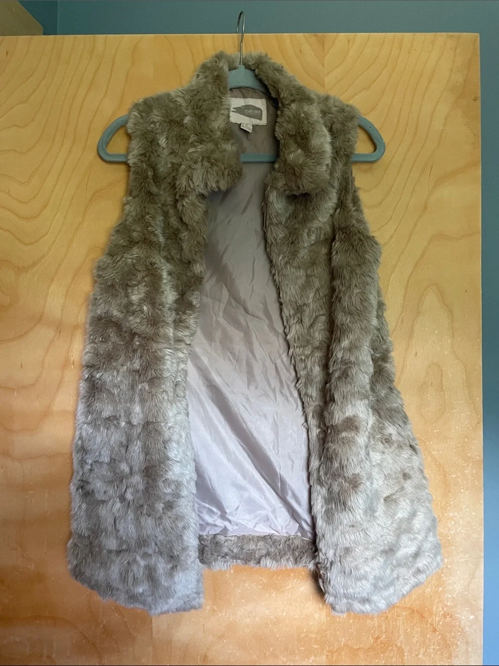 Fuzzy Taupe Faux Fur Vest - forever 21